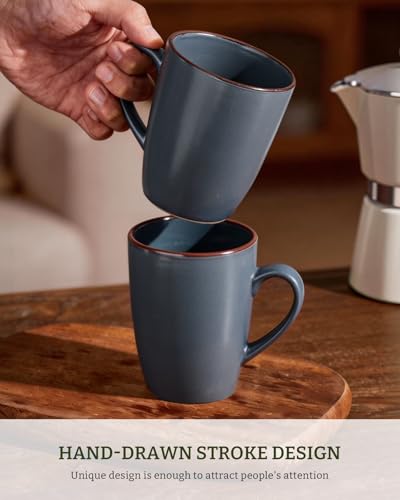 Charcoal Famiware 8-Piece Coffee Mug Set - 13 oz Ceramic Stoneware Cups