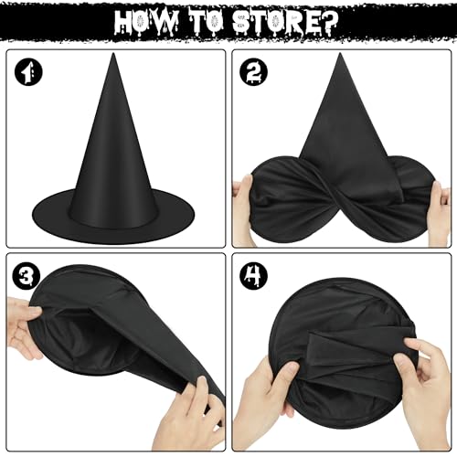 36 Pcs Halloween Witch Hats Set with 984 FT Nylon Cord - Black Decor for Ceiling Porch