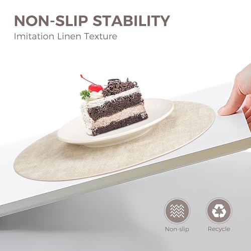 Beige 13-Inch Reversible Vinyl Placemats Set of 4 - Wipeable Table Mats