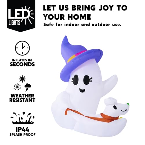 6 FT Halloween Inflatable Ghost & Dog Yard Decor with LED Lights - Outdoor Spooky Decoration