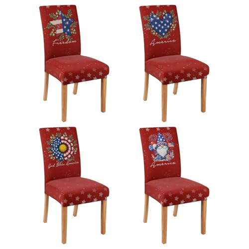 Patriotic 4th of July Chair Covers Set of 4, Red White Blue American Flag Slipcovers