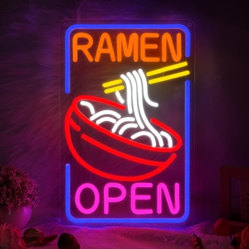 Ramen Open Neon Sign - Dimmable Japanese Noodle LED Light for Restaurant & Bar - Variation: Ramen