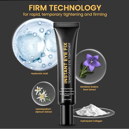 Foffreo Temporary Instant Under Eye Tightener: Reduces Under-Eye Bags, Dark Circles, Puffiness, Wrinkles Advanced Firming Polysaccharide Formula 30 ml