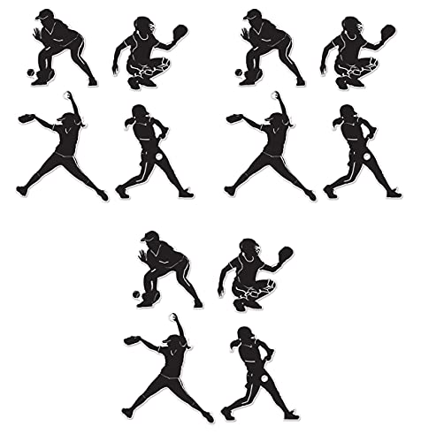 Softball Silhouette Cutouts 12-Pack - Sports Theme Birthday Decorations
