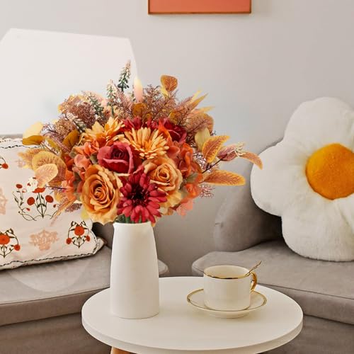 Fall Flowers Artificial Bouquet Set - 2PCS Autumn Silk Floral Arrangements for Home & Wedding Decor