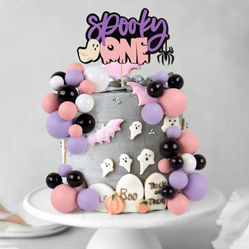 Purple Halloween Ghost & Ball Cake Topper Set - Spooky Party Decor