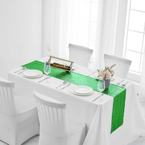 Grass Green Sequin Table Runner - 12x108 Inch Party & Wedding Decor - 6 Pack