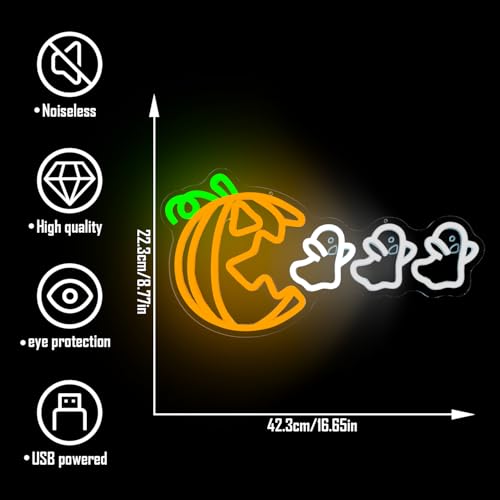 Halloween Pumpkin Neon Sign with Ghost Design - Spooky LED Wall Light for Party & Home Decor