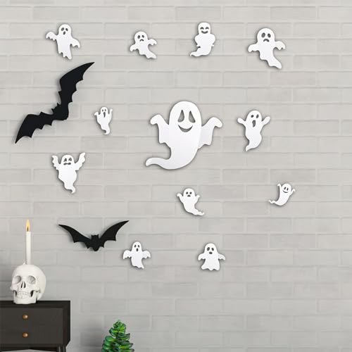 Halloween Ghost Wall Decals - 24 Reusable 3D Spooky Stickers for Home & Party Decor