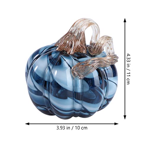 Glass Pumpkin Decor - Blue Handblown Fall & Holiday Table Accent