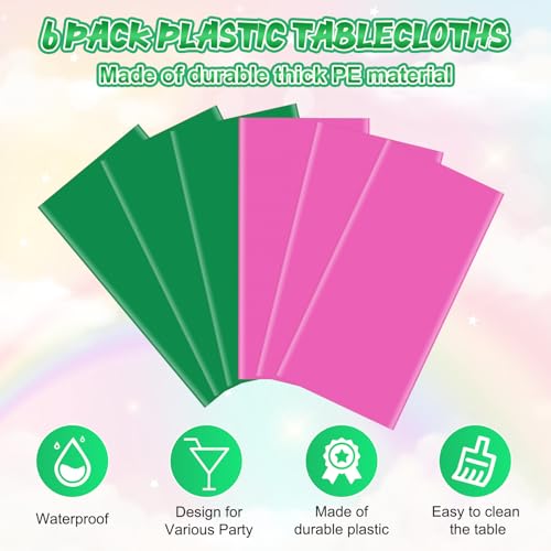 Pink and Green Tablecloth Set - 6 Disposable Rectangular Party Covers for Witch Princess Birthday