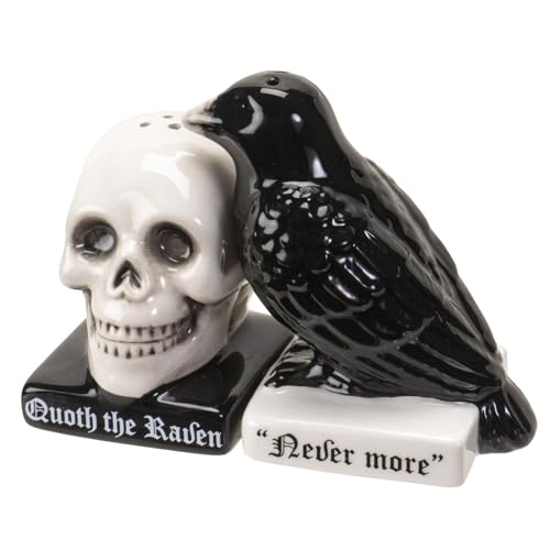 Halloween Ceramic Salt and Pepper Shakers Set - Quoth The Raven Design
