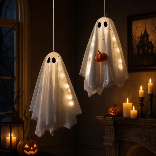 3 Pcs LED Hanging Ghost Decorations for Halloween Outdoor Yard Porch