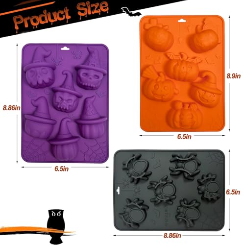 Halloween Silicone Molds 3-Pack for Candy, Chocolate, Jelly & More – Pumpkin, Skull & Spider Designs