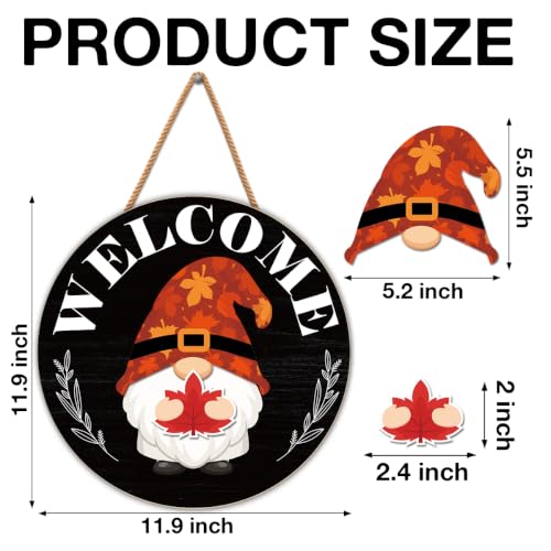 Black and White Interchangeable Gnome Welcome Sign for Fall Halloween Porch Decor