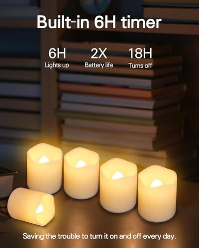 Flickering Flameless Votive Candles with Timer - 24 Pack LED Tea Lights, Warm White, Long Battery Life for Weddings & Holidays