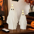 Ghost Flameless Pillar Candles with Remote Set of 2 for Halloween Decor