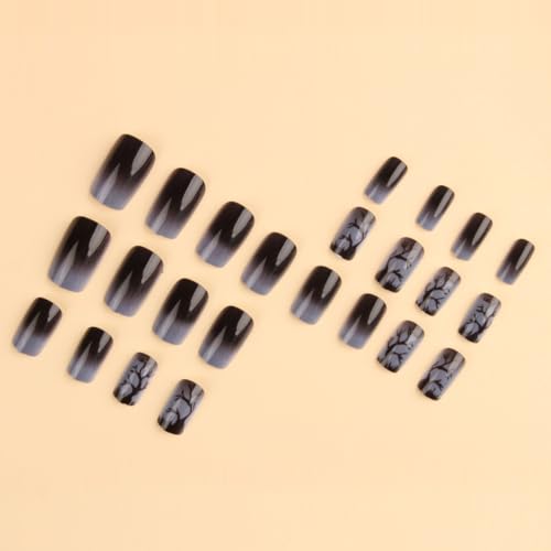 Halloween Press On Nails Medium Square Black Gray Ombre Bare Tree Style92
