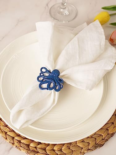 Blue Coastal Sea Creatures Napkin Ring Set of 6 - Beach & Summer Table Decor