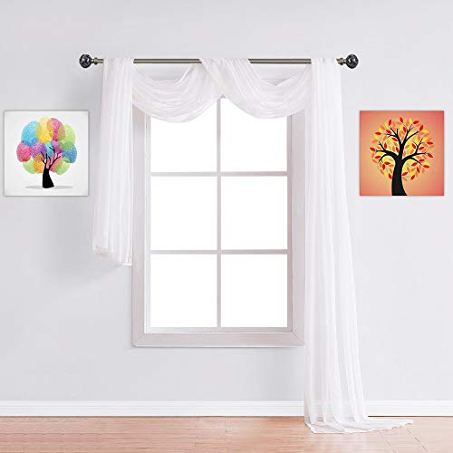 White Sheer Window Scarf - 55W x 900L Extra Long Voile Curtain, Pack of 1