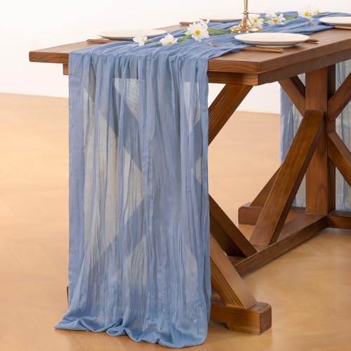 Dusty Blue Cheesecloth Table Runner 10ft for Wedding & Party Decor - Set of 6