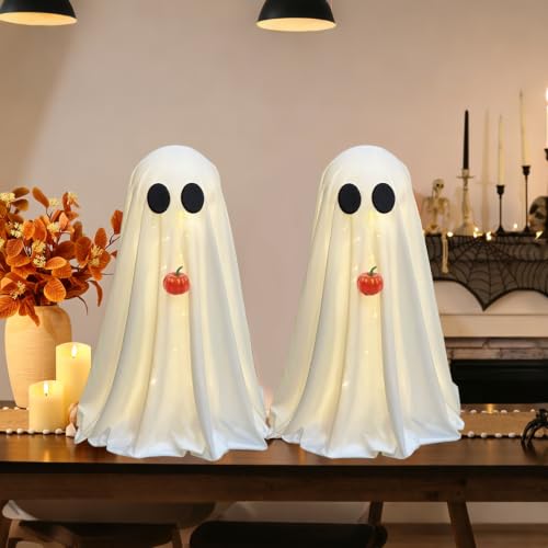 Halloween Ghost Decorations with Pumpkins – Battery-Operated LED Spooky Yard Decor