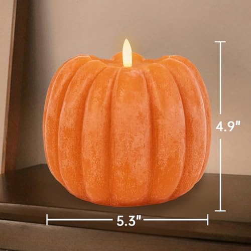 Flickering Flameless Pumpkin LED Candle - Orange Fall Decor, 4.9"H