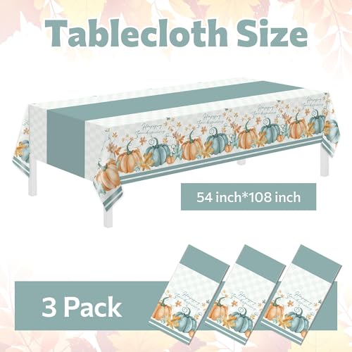 Blue Pumpkin Thanksgiving Tablecloths 3 Pack 54 x 108 Inches Disposable Plastic