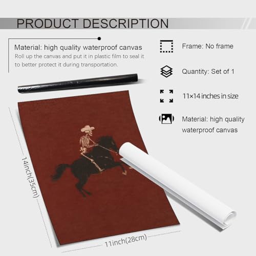 Retro Western Skeleton Cowboy Wall Art Poster 14x11 Unframed - Bucking Bronco Print