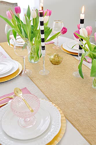 Khaki Burlap Table Runner Set - 2 Pieces 13x84 Inches Farmhouse Decor
