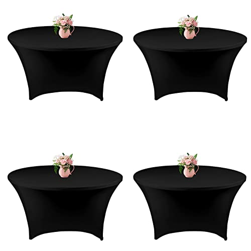 4 Pack 72 Inch Black Spandex Round Table Covers - Fitted Stretch Tablecloth for Weddings & Parties - Variation: 4Pack-72inch / Black