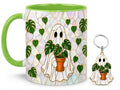 Ghost Plant Mug 11 Oz with Keychain - Halloween Plant Lover Gift - Cute Spooky Coffee Cup for Women