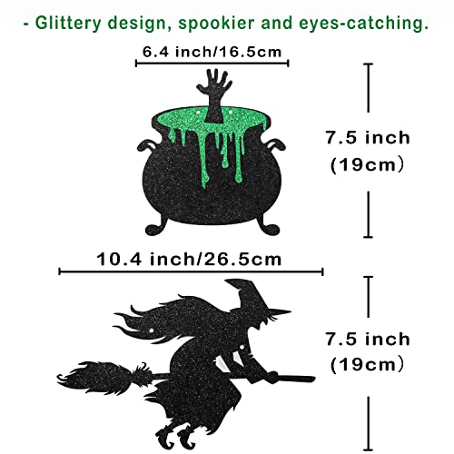 Halloween Banner with Witch, Pumpkin & Bats - Glittery Spooky Decor Garland
