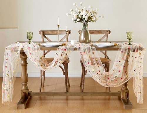 Champagne 10ft 3-Pack Cheesecloth Daisy Table Runners - Wracra