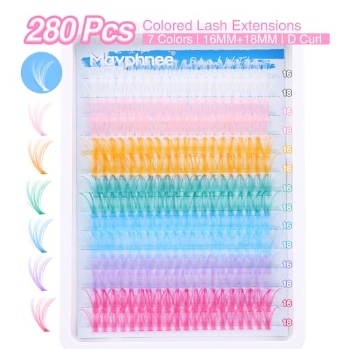 Colored Lash Extensions 280 Pcs - Wispy, Vibrant 16-18MM, DIY Eyelash Clusters