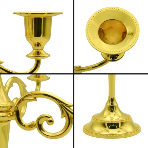 Black 5-Candle Metal Candelabra for Pillar & Taper Candles 10.6 Inch Tall Home Decor - Glod