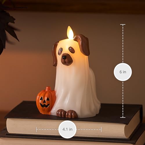 Halloween Ghost Dog Flameless Flickering Candle - 4.1x6 Inches, Safe LED Decor