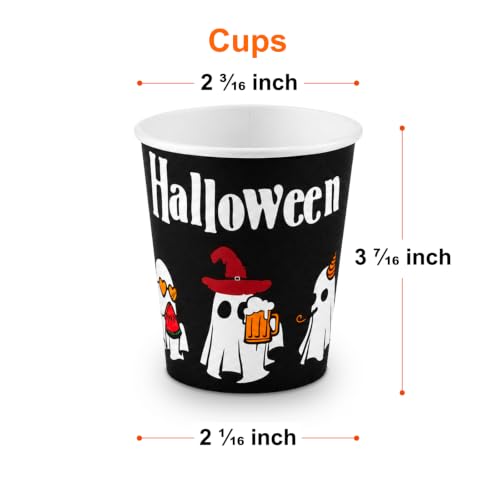 Halloween Party Supplies Set 200 Pcs Disposable Dinnerware for 25 Guests Ghost Design