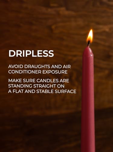12 Inch Burgundy Taper Candles Set of 12 Unscented Dripless Christmas & Party Decor