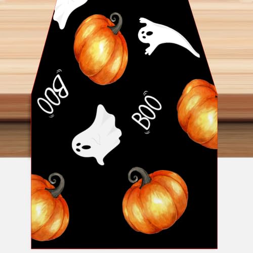 Halloween Ghost Table Runner 13x72 Inch - Boo Pumpkin Party Decor