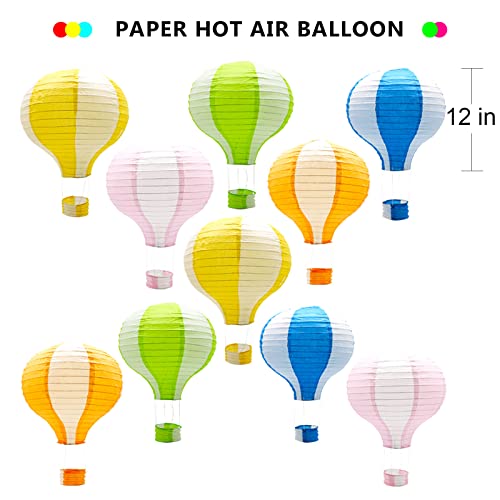 Multi-Color Hot Air Balloon Paper Lanterns - Hanging Chinese Party Decorations (Set of 10)
