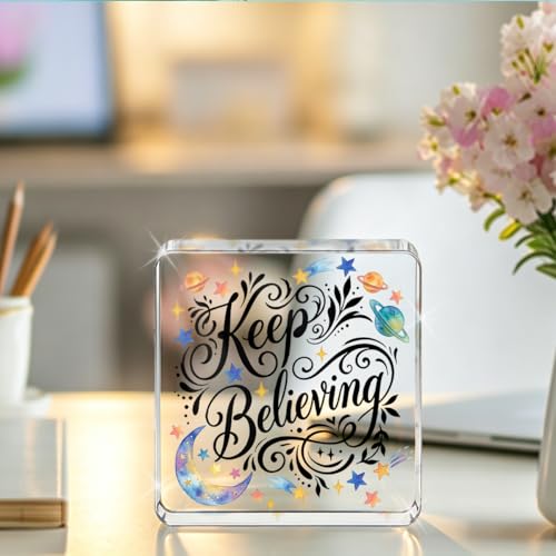 Space Inspired 1502 Inspirational Quotes Desk Decor - Clear Acrylic Sign for Office & Home, Positive Affirmations, 4x4 Inch