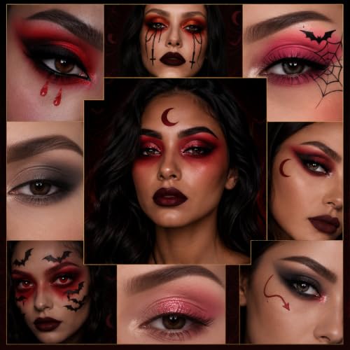 Red Eyeshadow Palette with Matte, Shimmer & Glitter Finishes - Halloween Makeup Kit - Variation: Red