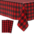 Red Black Checkered Disposable Plastic Tablecloth 2 Pack - 54 x 108 Inches, Buffalo Plaid Rectangular Cover for Party & Picnic - Variation: Red Black Plaid