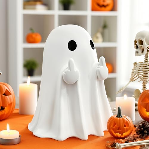 Off White Big Ghost Figurine Halloween Decor - 4.5 Inch Cute Ghost Statue, Funny Ghost Ornament for Home & Gift