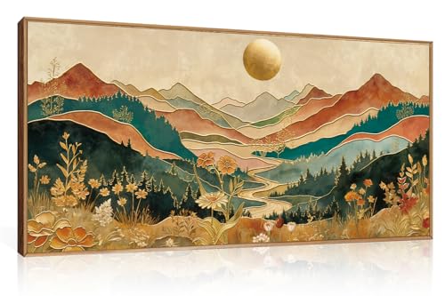 Boho Mountain Colorful Wall Art Set - 20x40 Inches, Framed Canvas, Variations Included