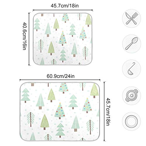Christmas Trees Dish Drying Mat 16x18 Inches - Kitchen Counter Protector & Absorbent Polyester