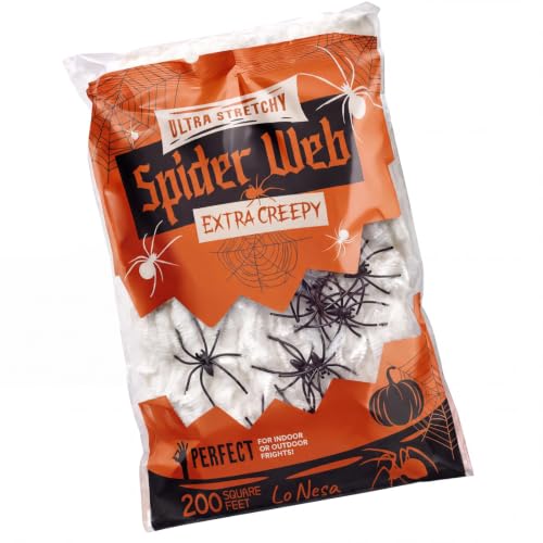Stretchable Spider Web Decorations for Halloween, 200 sq ft Indoor Outdoor Haunted House Yard Porch Party Decor with Spiders