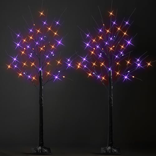 LED Halloween Birch Tree Lights 4FT 96 LEDs Purple & Orange Waterproof Indoor Outdoor Decor