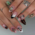 IMSOHOT Short Oval Press On Nails Brown Leopard Print with Cherry - Variation 92-02Brown